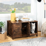 HOOBRO Cat Litter Box Enclosure, Double Door Litter Box Furniture, Hidden Litter Box Furniture, Splash-Proof Litter Control Board, Side Table, Coffee Bedside Table, Rustic Brown FG80MW01 HOOBRO