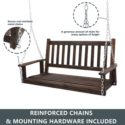 MUPATER Outdoor Patio Hanging Wooden Porch Swing 4FT with Chains, 2-Person Heavy Duty Swing Bench for Garden and Backyard, Rustic - WoodArtSupply