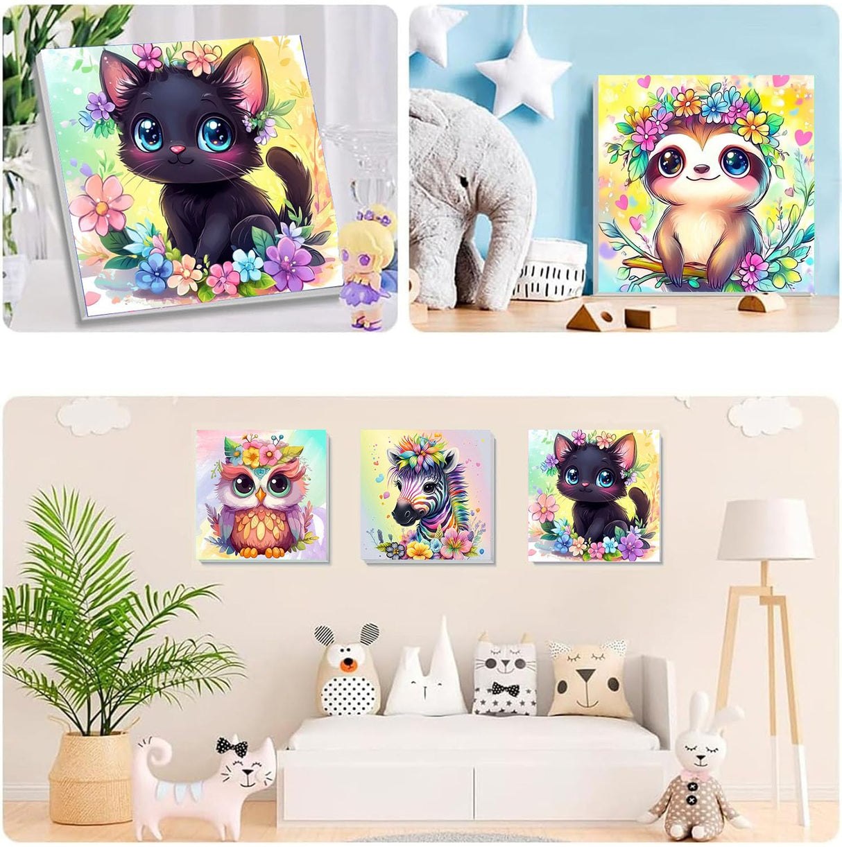 YarnWhimsy 4 Pack Paint by Numbers Kit for Kids with Frame- Animals Paint by Numbers for Kids Ages 4 8 12, Easy Owl Cat Sloth Zebra DIY Acrylic Oil Painting Kits for Home Wall Decor(8X8inch) YarnWhimsy