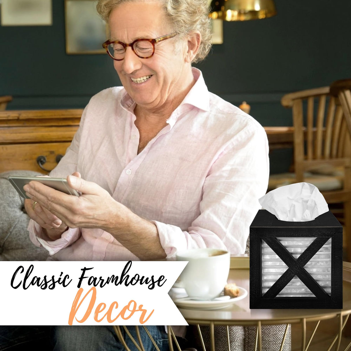 Autumn Alley Barn Door Square Farmhouse Tissue Box Cover in Black and Galvanized – Farmhouse Bathroom Accessories – Rustic Bathroom Décor Tissue Holder | Wood Galvanized Tissue Box Cover Autumn Alley