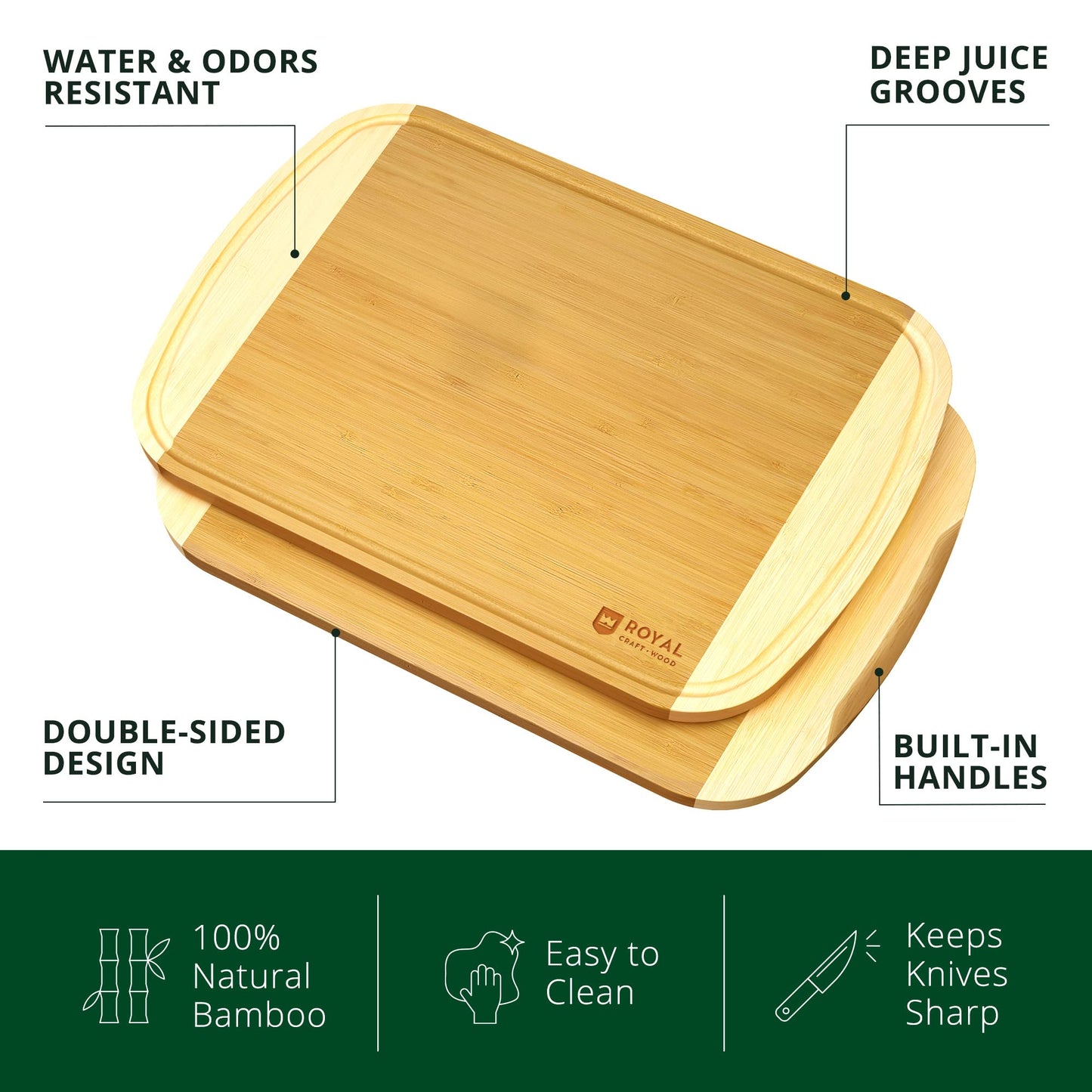 ROYAL CRAFT WOOD Bamboo Cutting Boards for Kitchen, Wood Chopping Boards with Juice Groove, Wooden Cutting Board for Vegetables, Fruit and Cheese Charcuterie Serving Tray XL, 18" x 12"