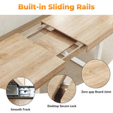 Zevemomo 63"-78.7" Expandable Dining Table, 6-10 Farmhouse Kitchen Table, Extendable Dining Table, Rectangular Kitchen Table with Metal Track, Tapered U-Shaped Legs for Dining Room, Office-Oak Zevemomo