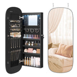 SONGMICS Jewelry Organizer, LED Jewelry Cabinet Wall or Door Mounted, Lockable Rounded Wide Mirror with Storage, Interior Mirror, 3.9 x 16.5 x 42.5 Inches, Black Surface with Black Lining SONGMICS