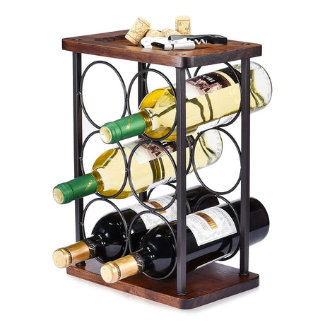 ALLCENER Countertop Wine Rack, Wood Wine Bottle Holder, Perfect for Home Decor & Kitchen Storage Rack, Bar, Cellar, Cabinet, Pantry, etc (Hold 6 Bottles) ALLCENER