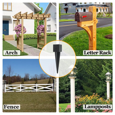 2 Pcs 4"x4" Fence Post Anchor Ground Spike,(Internal 3.6"x3.6"),Metal Post Stake Ground 16" with Black Powder-Coated,Fence Stakes Post Base for Deck,Fence,Porch,Railing,Mailbox CDFYJHFDQ