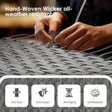 Restland Outdoor Half Moon Patio Furniture Set with Fire Pit Table, Grey Rattan Curved Patio Sectional Sofa, Wicker Conversation Set Restland