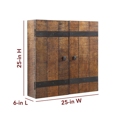 Hathaway Drifter Solid Wood Dartboard & Cabinet Set, Rustic Oak, 6" L W x 25" H - WoodArtSupply