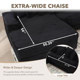 UPYOOE 111'' Modern Sectional Sofa, L-Shaped Corduroy Couch with Left Chaise Daybed, Extra-Wide Oversized Lounge, 8 Pillows, Corner Sofa Set for Living Room, Apartment, Office, Hotel, Bedroom, Black UPYOOE