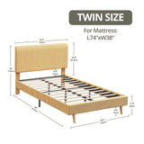 LIKIMIO Twin Size Bed Frame with Headboard, Fully Cotton Upholstered Foundation, Wooden Slats Support, Noise Free, No Box Spring Needed, Easy Assembly, Rustic Yellow and White Checkered LIKIMIO