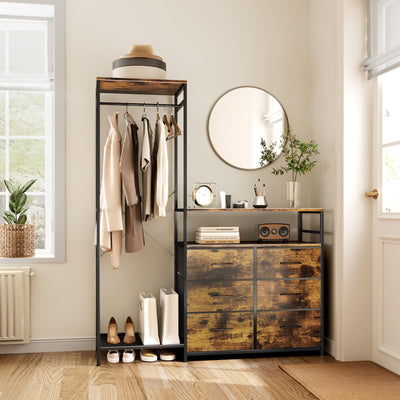 Famovoneer Heavy Duty Garment Rack with Fabric Drawers and LED Light, Freestanding Portable Closet Wardrobe Systems with Shelves for Bedroom, Entryway, Apartment