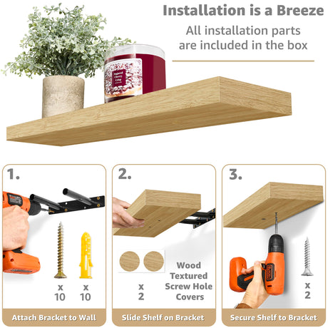 Sorbus Floating Shelves for Wall - 24" Bathroom Shelves, Wall Decor for Bedroom, Kitchen, Living Room, Home Decor & Book Storage - Mounted Floating Shelf with Invisible Brackets (Maple Wood, 3 Pack) Sorbus