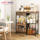 SWTYMIKI Coffee Bar Cabinet for Home - Farmhouse Coffee Stand Station Multi-Purpose Buffet Sideboard Cabinet with Drawers - Kitchen Bar Table for Living Room, Corner, Small Space, Espresso SWTYMIKI