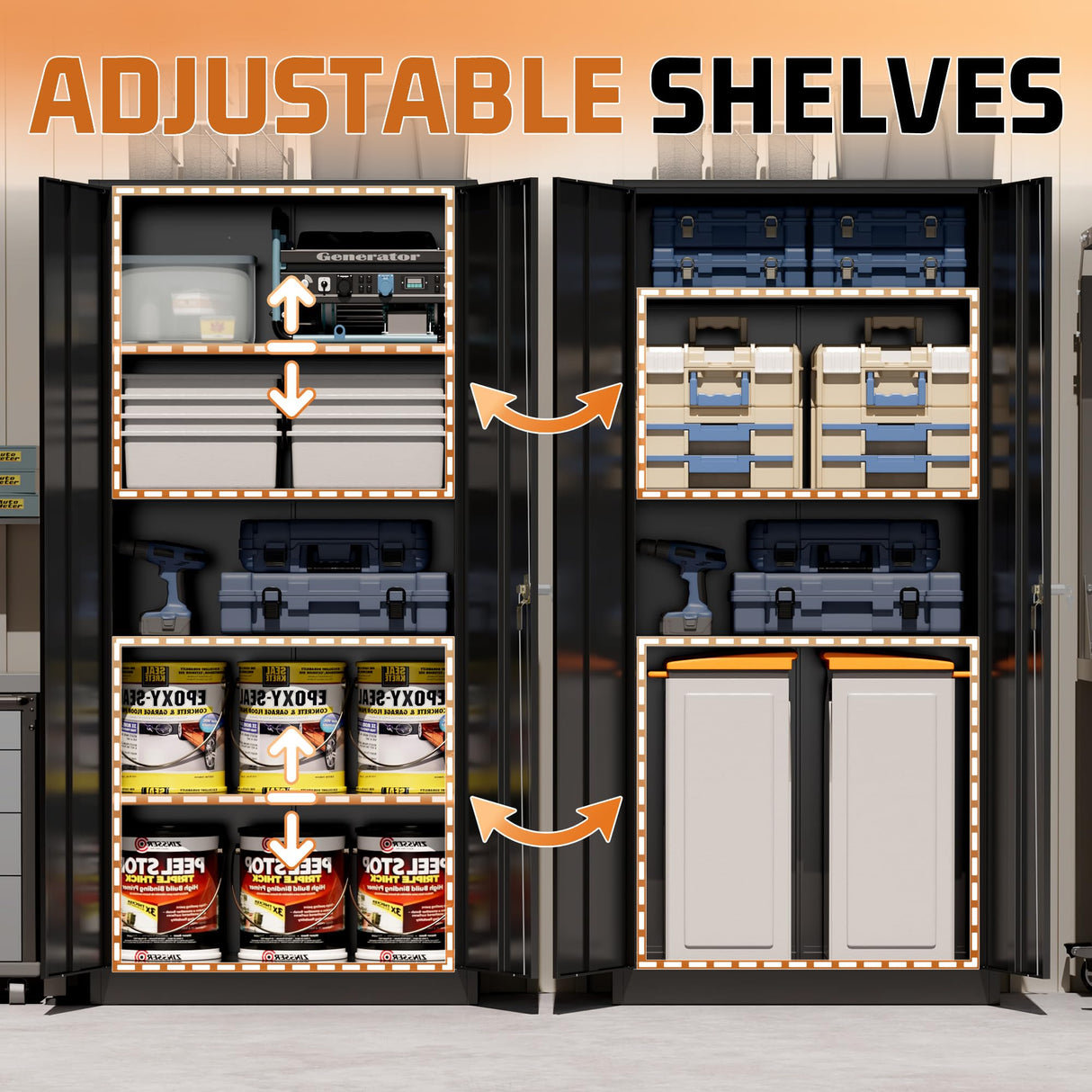 Greenvelly Metal Storage Cabinet with Lock, 72" H Black Metal Garage Storage Cabinet with Doors and 4 Shelves, Lockable Steel Tool Cabinets for Garage, Home, Office, Shop, School(36" W x 18" D) Greenvelly