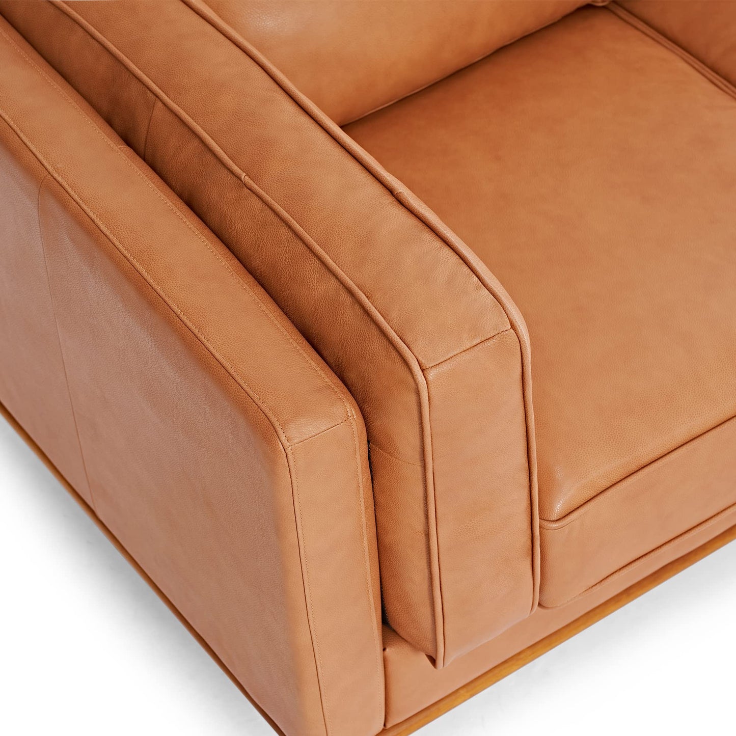 Valencia Artisan Full Leather Sofa 88” - Pure Full Italian Nappa Leather Couch, Solid Wood Accent, Ultimate Comfort, Cognac Tan