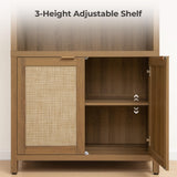 SICOTAS Book Shelf Arched Cabinet Bookshelf Arch 84.2" Tall Bookcase 5 Tier Large Bookshelves with Doors Storage Rattan Boho Wide Book Shelves Case for Living Room Kitchen Office Bedroom Library SICOTAS
