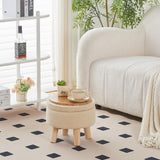 Wimarsbon Storage Ottoman, Modern Round Footrest with Soft Padded Seat, Teddy Velvet Footstool with Wood Legs, Accent Small Table or Plant Stand for Hallway, Living Room (Off-White) Wimarsbon