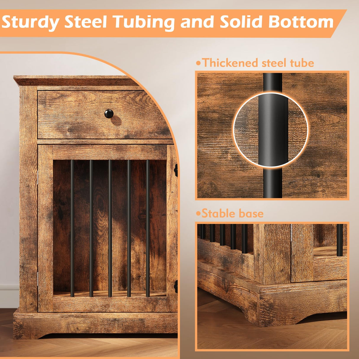 Dog Crate Furniture, 44 Inch Wooden Dog Kennel Furniture Indoor with 2 Storage Drawers, Heavy Duty Large Dogs Crate Furniture, Cage & House Furniture for Small Medium Large Dogs, Brown VENDORZ