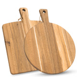 KOLWOVEN Acacia Wood Cutting Board 2 Pack with Handle, Wooden Charcuterie Board Large Paddle Carving Chopping Board Set, Serving Tray for Cheese Meat Fruit Pizza Bread Baking KOLWOVEN