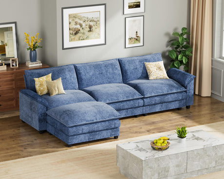 Homall 119" Modular Sectional Sofa, L Shaped Sofa Couch with Reversible Ottoman, DIY Combination Chenille Deep 3-Seat Cloud Couch for Living Room, Apartment (Dark Blue, L Shaped Sofa) Homall