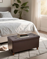 GLAXYFUR 30 Inches Storage Ottoman Bench with Wooden Legs, Faux Leather Folding Ottoman Foot Rest, Storage Bench for Living Room, Hallway & Bedroom, Upgrade Large Capacity (Engineered Wood, Brown) GLAXYFUR