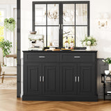 FACBOTALL Sideboard Buffet Cabinet with Storage, 55.1" Large Kitchen Storage Cabinet with 2 Drawers and 4 Doors, Farmhouse Coffee Bar for Kitchen Dining Room, Black FACBOTALL