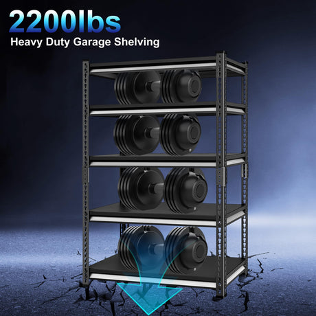 Huhaneon Heavy Duty Garage Shelves - 40''W 2,200Lbs Metal Adjustable Storage Shelving Rack Units for Warehouse Basement 5 Tier Black 39.3" W x 17.7" D x 78" H Huhaneon