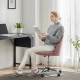 Simple Deluxe Armless Office Desk Chair, Cute Swivel Vanity Chair with Mid Back, Comfy Office Chairs with Rolling Wheels, Adjustable Computer Task Chair for Adults, Make-up, Dressing Room, Pink Simple Deluxe