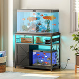 HOOBRO 40-50 Gallon Fish Tank Stand with Power Outlet and LED Light, Metal Frame Aquarium Stand with Cabinet Storage, for Reptile Turtle Tank, 440 LBS Capacity, 36.6'' L x 18.9'' W, Black BB93UDFT01 HOOBRO