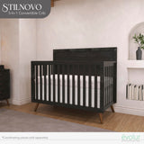 Evolur Stilnovo Mid Century 4-in-1 Convertible Crib, in Onyx Black Evolur