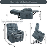 JUUXO 3-Motor Lift Chair with Adjustable Seat Height Zero Gravity Lay Flat Recliner with Heat Massage, Big Man Lift Recliners 400 lbs for Elderly Storage Cup Holders, Tall Man Recliner JUUXO