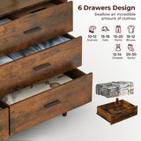 Lyromix Rustic Brown Dresser with 6 Drawers, Wide 48'' Wood TV Stand with Storage, Mid Century Dresser Dresser for Bedroom, Perfect for Bedroom Room Storage Lyromix