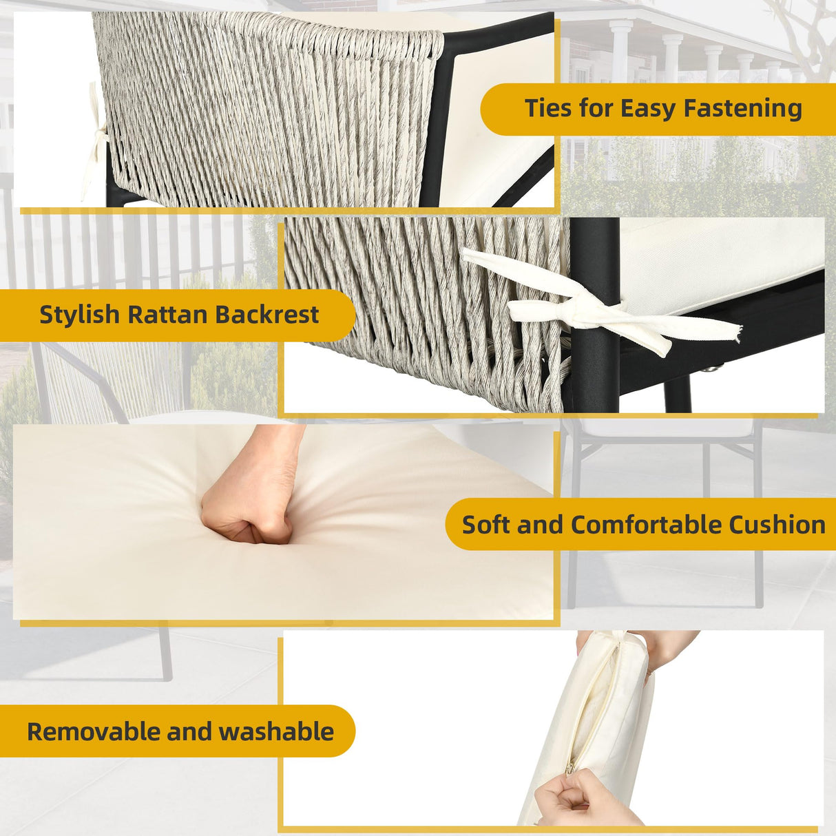 DWVO 3 Pieces Patio Set Wicker Furniture Outdoor Table and Chairs Rattan Chair Conversation Sets with Cushions & Coffee Table for Porch Backyard Poolside Garden, Gray DWVO