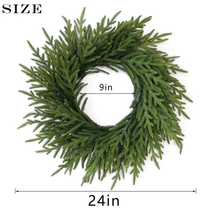 24" Norfolk Pine Wreath for Front Door, Artificial Christmas Wreath Faux Pine Green Wreath for Wall Windows Mantle Outdoor Outside Christmas Decoration