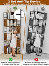 Qriocioa 7-Tier Corner Bookshelf 73.6 Inches Tall Corner Bookcase Industrial Wood and Metal L Shaped Bookshelf Large Storage Display Rack for Living Room, Home Office, Rustic Brown Qriocioa