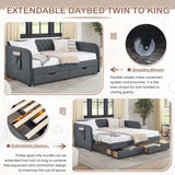 Antetek 80.5" Daybed with Drawer, Modern Button Tufted Linen Day Bed with Trundle Bed Twin to King, Upholstered Daybed Frame w/Storage Pocket for Bedroom, Living Room, No Box Spring Needed, Dark Grey Antetek