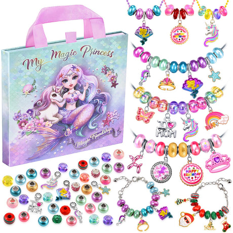 Charm Bracelet Making Kit & Unicorn/Mermaid Girl Toy- ideal Crafts for Ages 8-12 Girls who Inspire Imagination and Create Magic with Art Set and Jewelry Making Kit BDBKYWY