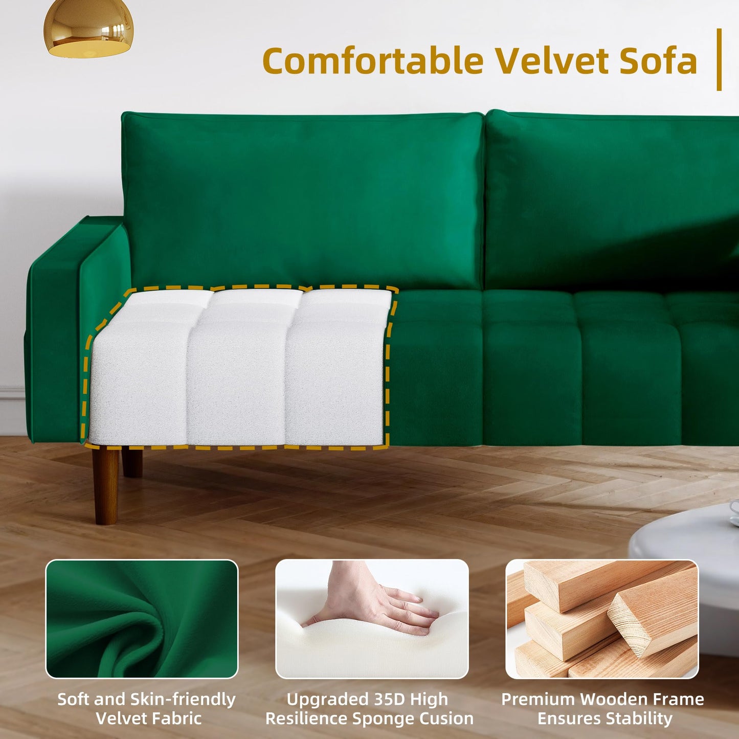 YITAHOME 56" Loveseat Sofa, Velvet Fabric Sofa Couch for Small Space, Modern Loveseat with Button Tufted Seat and Side Storage Pockect, 2 Seater Couch for Living Room Bedroom, 2 Pillow Included, Green