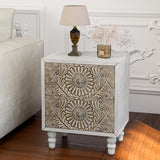 HOMPUS End Table with 2 Drawers Sets of 2, 2 Tier Bedside Table Sets, Wood Grain Nightstand, Small Accent Table with Pattern Drawer, Side Table for HOMPUS