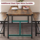 IDEALHOUSE Dining Table Set for 4, Kitchen Table with Benches, Rectangular Dining Room Table Set with 2 Metal Wood Benches, 3 Piece Dining Table Set for Small Space, Apartment, Dinette, Retro Brown IDEALHOUSE
