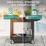 YITAHOME Utility Cart on Wheels, 550 lbs Capacity Service Cart, 40 x 17 Inch Rolling Work Carts, 2 Shelf Heavy Duty Plastic Cart Suitable for Warehouse, Garage, School & Office, Cleaning, Black YITAHOME