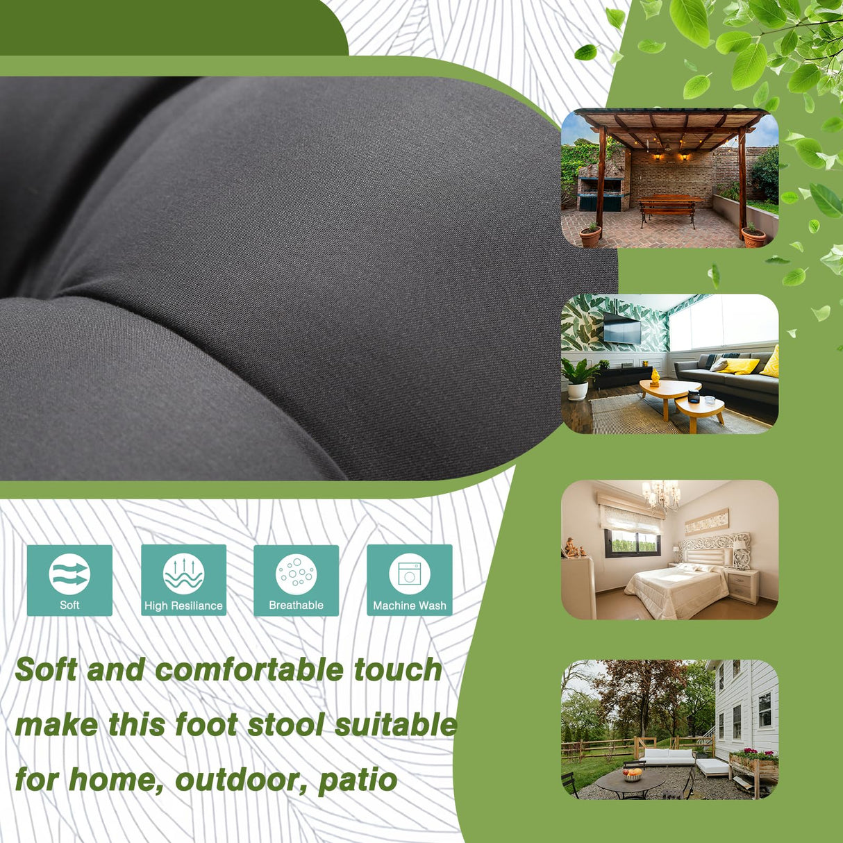 WELL-STRONG 15" Foldable Foot Stool Ottoman with Metal Frame - Washable Dark Grey Upholstered Indoor/Outdoor Footrest for Living Room, Bedroom, Patio - Space-Saving Compact Design WELL-STRONG