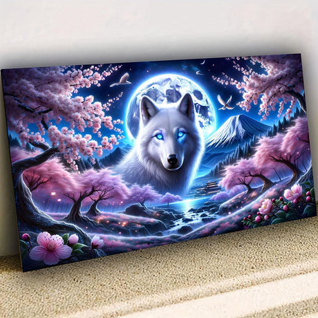 Animal DIY Diamond Paintings,Dream Landscape Wolf,Full Round Diamond Mosaic Art,5d Diamond Embroidery,Diamond Art Kits for Adults,Home Decor Large Size 31.5x15.75 inch KUFWKEY