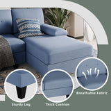 Shintenchi Sectional Couches for Living Room, U Shaped Sofa Couch with Double Chaise, 4-Seat Living Room Furniture Sets with Soft Cushion & Linen Fabric, Blue Shintenchi