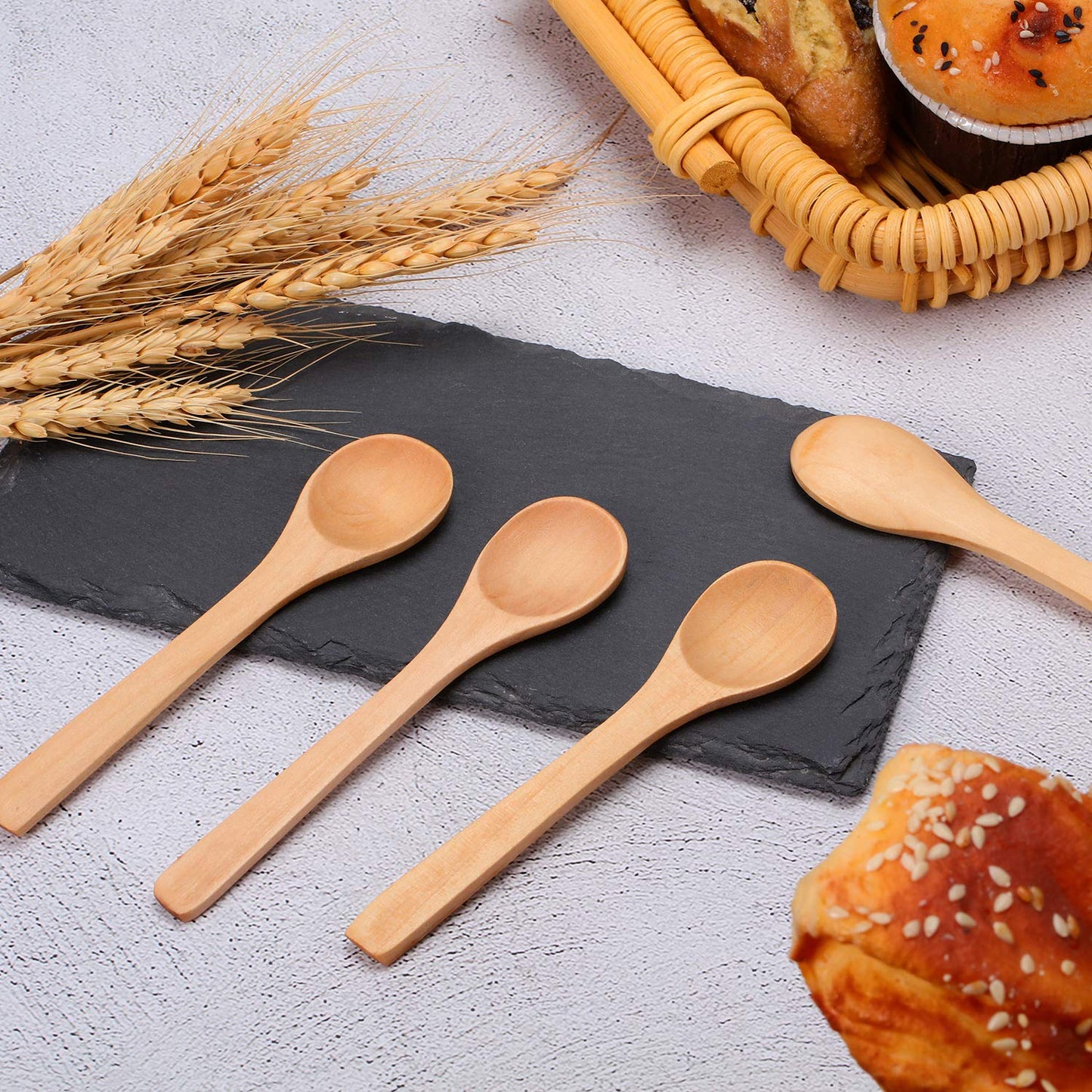 30 Pieces Mini Wooden Spoon Small Soup Spoons Serving Spoons Condiments Spoons Wooden Honey Teaspoon for Seasoning Oil Coffee Tea Sugar (Light Brown)