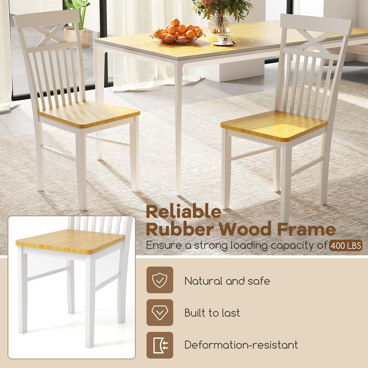 Giantex Wooden Dining Chairs Set of 4, Kitchen Chairs w/Rubber Wood Frame, High & Curved Slatted Backrest, Modern Armless Chairs, Farmhouse Accent Side Chairs for Dining Room Living Room Giantex