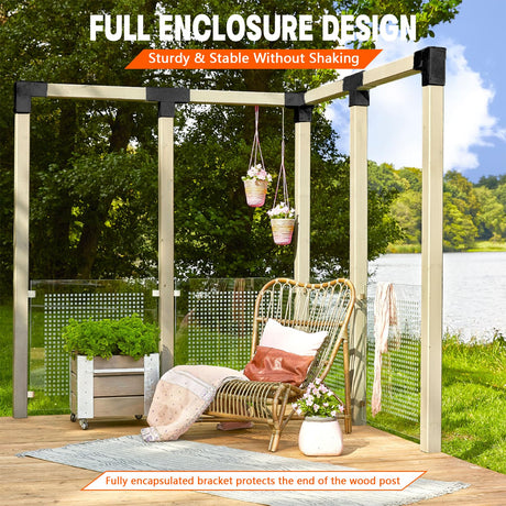 ITeVe.GD Pergola DIY Bracket Kits,2-Way "L" Shaped Corner Brackets for 4" x 4"(Actual:3.5" x 3.5") Lumber for Outdoor Pergola,Proch,Log Cabin W/Hardware - 1Pack ITeVe.GD
