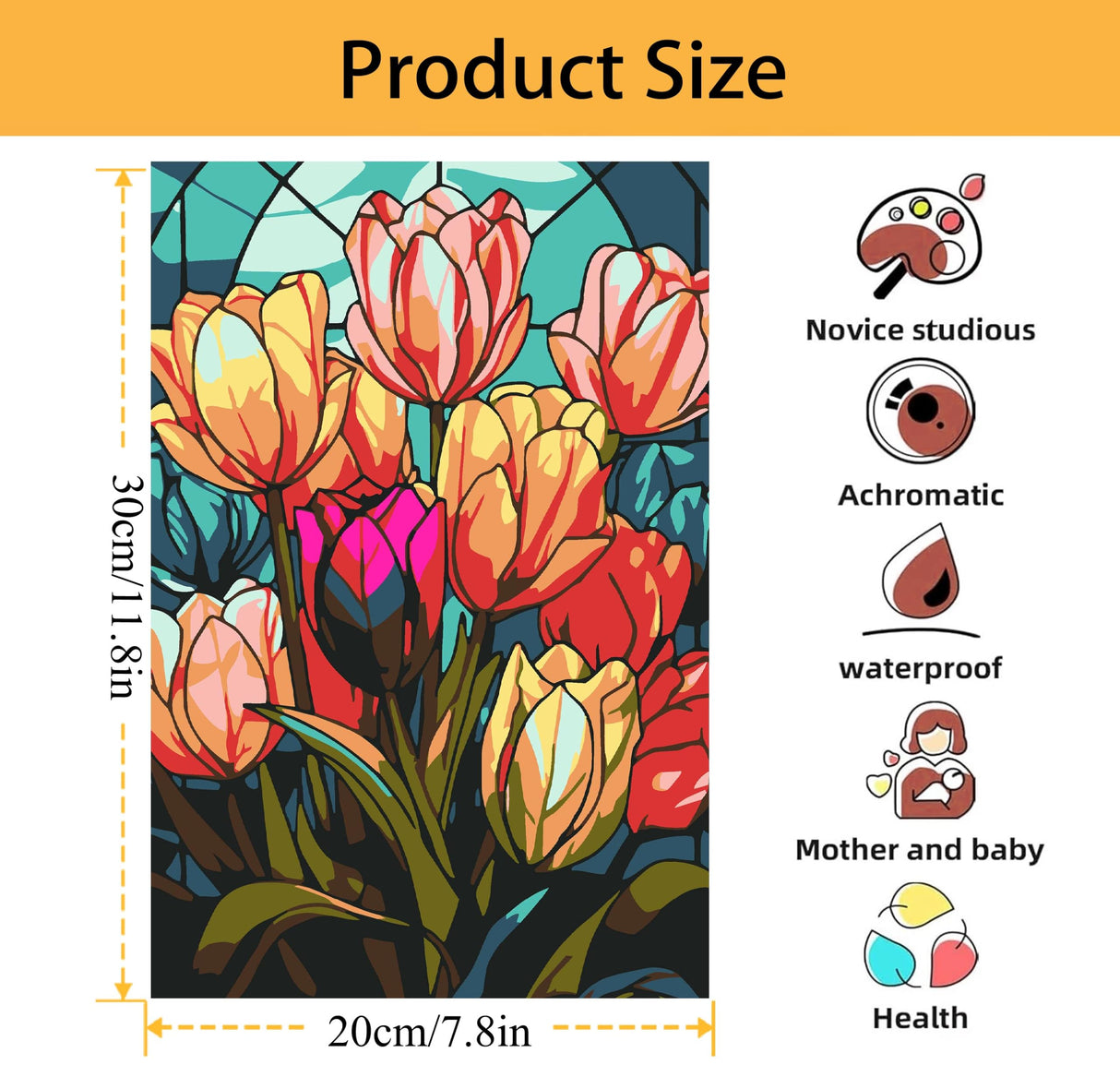 Mowana Paint by Numbers Kit for Adults Beginners, Stained Glass Tulips Paint by Number Kits on Canvas with Frame and Easel for Gift and Home Wall Decor (8 * 12 Inch) Mowana