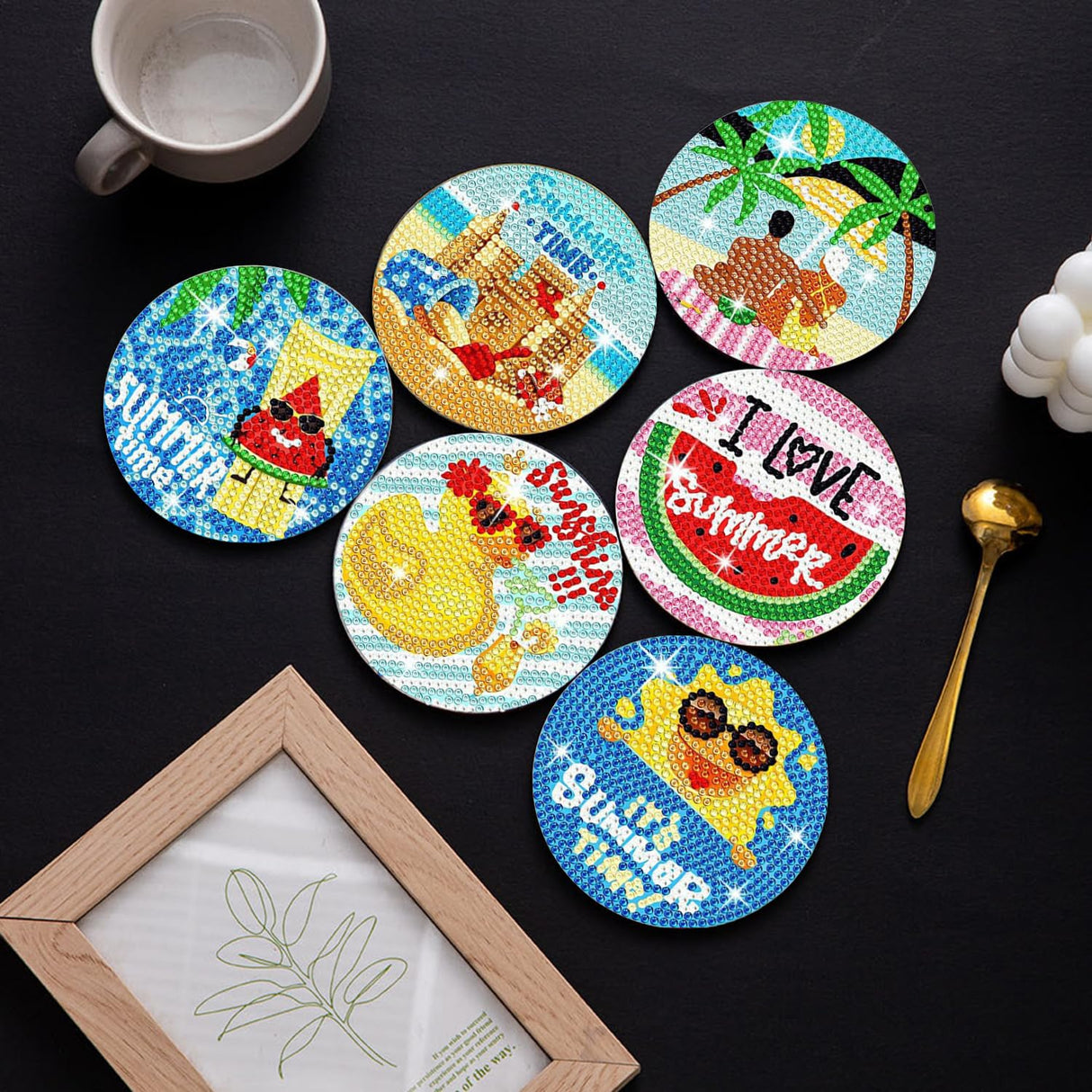 8 PCS Diamond Painting Coasters with Holder, DIY Craft Kit, Tropical Summer Theme, Diamond Painting Kit for Adults, Kids & Beginners Generic