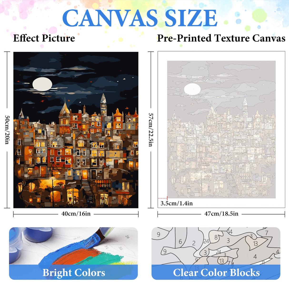 PRASIO Paint by Numbers Kit for Adults Beginner, Moonlight House Adult Paint by Number Kits, DIY Acrylic Paint by Numbers Kit for Adults Canvas for Home Decor Gift 16x20 Inch PRASIO