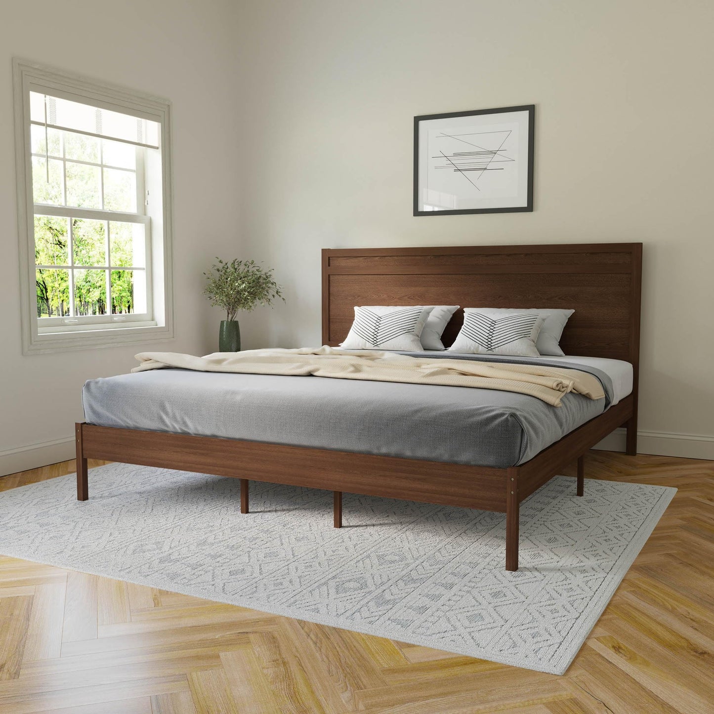 Flash Furniture Kingston Solid Wood Platform Bed with Wooden Slats and Headboard, No Box Spring Needed, King Size, Brown - WoodArtSupply